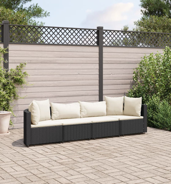 4-tlg. Garten-Sofagarnitur mit Kissen Schwarz Poly Rattan