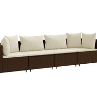 4-tlg. Garten-Sofagarnitur mit Kissen Braun Poly Rattan