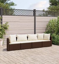 4-tlg. Garten-Sofagarnitur mit Kissen Braun Poly Rattan
