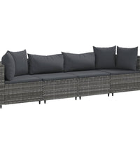 4-tlg. Garten-Sofagarnitur mit Kissen Grau Poly Rattan