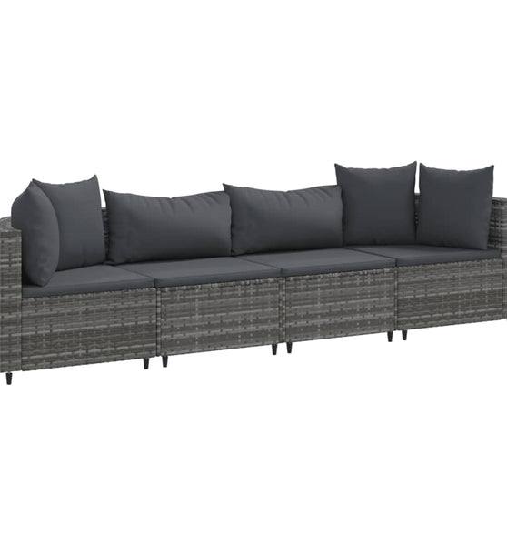 4-tlg. Garten-Sofagarnitur mit Kissen Grau Poly Rattan