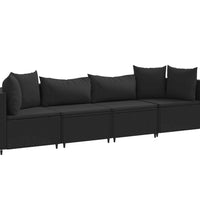 4-tlg. Garten-Sofagarnitur mit Kissen Schwarz Poly Rattan