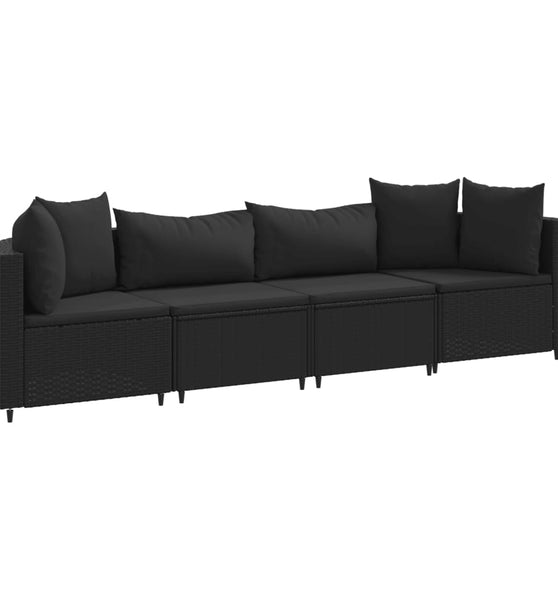 4-tlg. Garten-Sofagarnitur mit Kissen Schwarz Poly Rattan