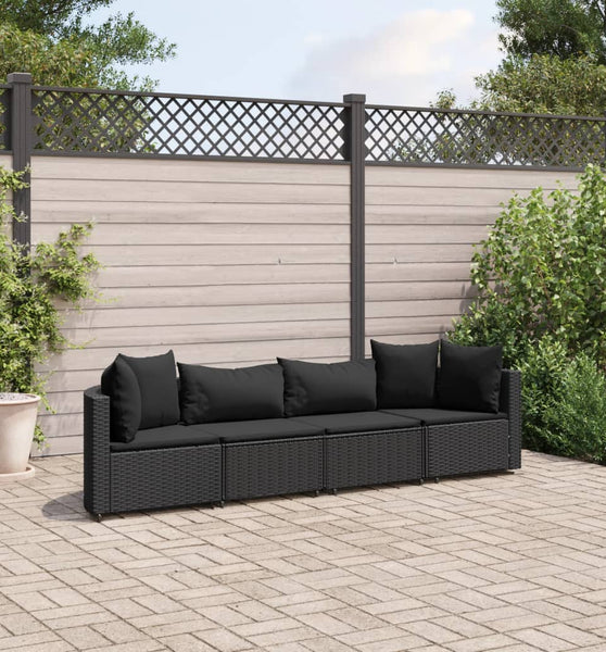 4-tlg. Garten-Sofagarnitur mit Kissen Schwarz Poly Rattan