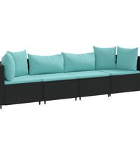 4-tlg. Garten-Sofagarnitur mit Kissen Schwarz Poly Rattan
