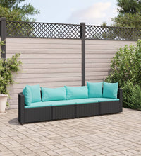 4-tlg. Garten-Sofagarnitur mit Kissen Schwarz Poly Rattan