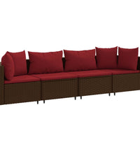 4-tlg. Garten-Sofagarnitur mit Kissen Braun Poly Rattan