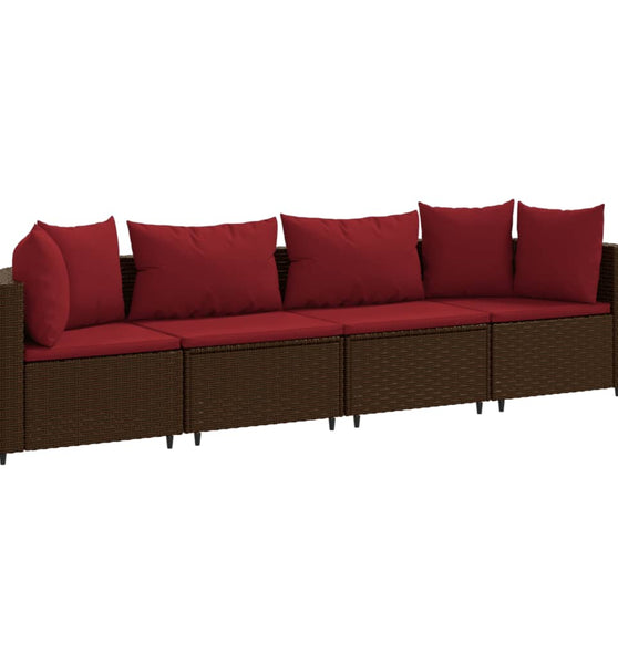 4-tlg. Garten-Sofagarnitur mit Kissen Braun Poly Rattan