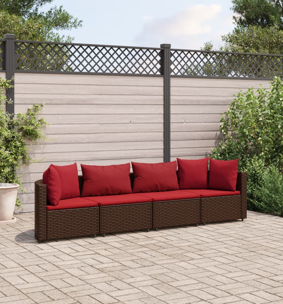 4-tlg. Garten-Sofagarnitur mit Kissen Braun Poly Rattan