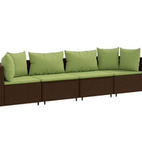 4-tlg. Garten-Sofagarnitur mit Kissen Braun Poly Rattan