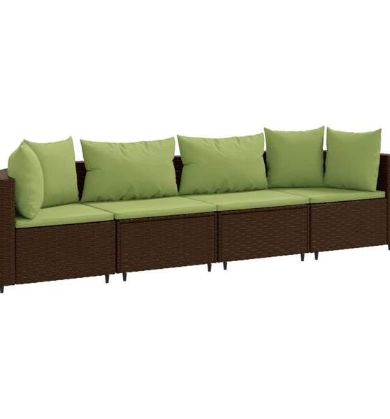4-tlg. Garten-Sofagarnitur mit Kissen Braun Poly Rattan