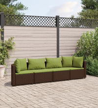 4-tlg. Garten-Sofagarnitur mit Kissen Braun Poly Rattan