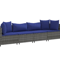 4-tlg. Garten-Sofagarnitur mit Kissen Grau Poly Rattan