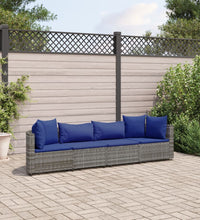 4-tlg. Garten-Sofagarnitur mit Kissen Grau Poly Rattan