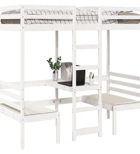 Hochbett mit Schreibtisch & Stühlen Weiß 90x200 cm Kiefernholz