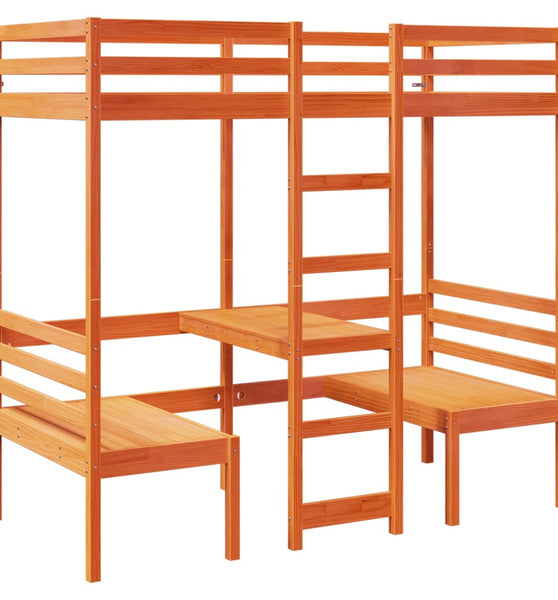 Hochbett mit Schreibtisch & Stühlen Braun 90x200 cm Kiefernholz