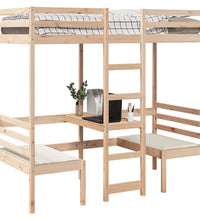 Hochbett mit Schreibtisch & Stühlen 80x200 cm Massivholz Kiefer