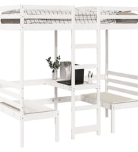 Hochbett mit Schreibtisch & Stühlen Weiß 80x200 cm Kiefernholz