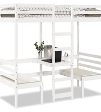 Hochbett mit Schreibtisch & Stühlen Weiß 80x200 cm Kiefernholz
