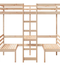 Hochbett mit Schreibtisch & Stühlen 90x190 cm Massivholz Kiefer