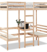 Hochbett mit Schreibtisch & Stühlen 90x190 cm Massivholz Kiefer