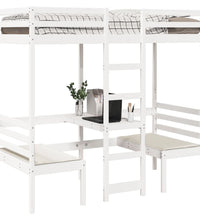 Hochbett mit Schreibtisch & Stühlen Weiß 90x190 cm Kiefernholz