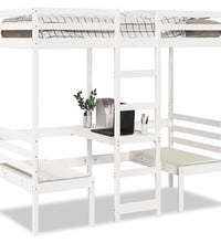 Hochbett mit Schreibtisch & Stühlen Weiß 90x190 cm Kiefernholz