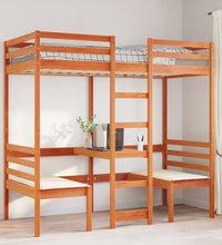 Hochbett mit Schreibtisch & Stühlen Braun 90x190 cm Kiefernholz