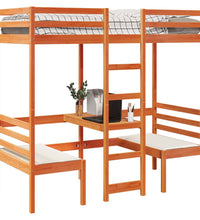 Hochbett mit Schreibtisch & Stühlen Braun 90x190 cm Kiefernholz