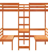 Hochbett mit Schreibtisch & Stühlen Braun 90x190 cm Kiefernholz