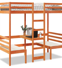 Hochbett mit Schreibtisch & Stühlen Braun 90x190 cm Kiefernholz