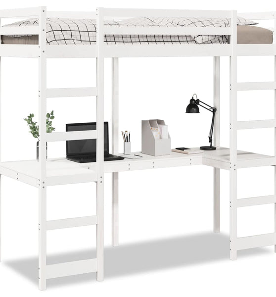 Hochbett ohne Matratze Weiß 90x200 cm Massivholz Kiefer