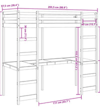 Hochbett ohne Matratze Wachsbraun 90x200 cm Massivholz Kiefer