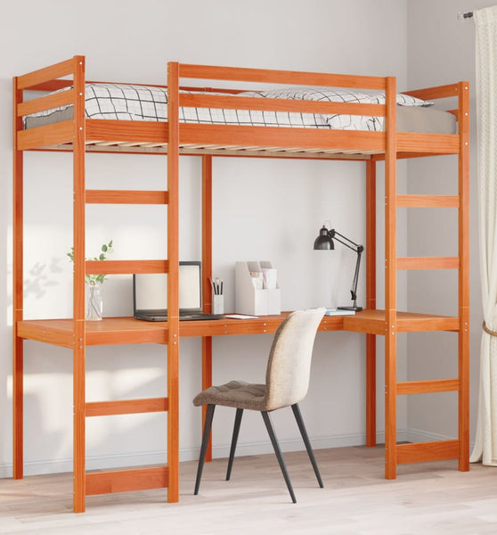 Hochbett ohne Matratze Wachsbraun 80x200 cm Massivholz Kiefer