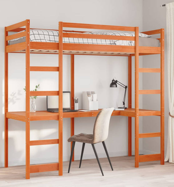Hochbett ohne Matratze Wachsbraun 90x190 cm Massivholz Kiefer