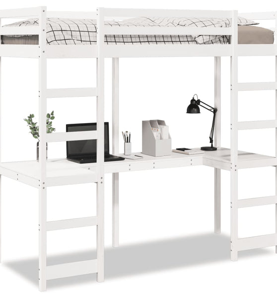 Hochbett ohne Matratze Weiß 75x190 cm Massivholz Kiefer