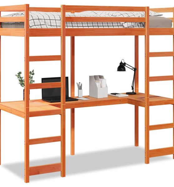 Hochbett ohne Matratze Wachsbraun 75x190 cm Massivholz Kiefer