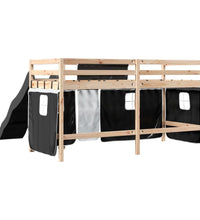 Kinderhochbett mit Vorhängen Weiß und Schwarz Massivholz Kiefer