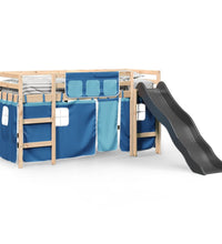 Kinderhochbett mit Vorhängen Blau 80x200 cm Massivholz Kiefer