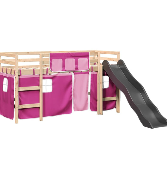 Kinderhochbett mit Vorhängen Rosa 80x200 cm Massivholz Kiefer