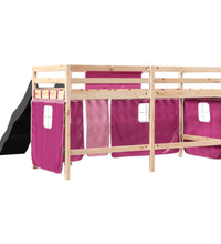 Kinderhochbett mit Vorhängen Rosa 80x200 cm Massivholz Kiefer