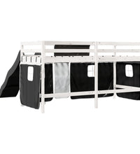 Kinderhochbett mit Vorhängen Weiß und Schwarz Massivholz Kiefer