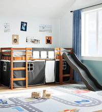 Kinderhochbett mit Vorhängen Weiß und Schwarz Massivholz Kiefer
