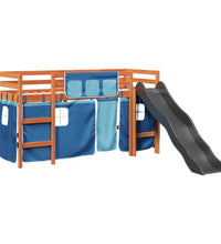 Kinderhochbett mit Vorhängen Blau 80x200 cm Massivholz Kiefer