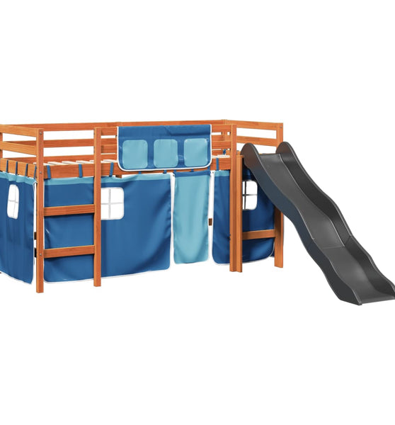 Kinderhochbett mit Vorhängen Blau 80x200 cm Massivholz Kiefer