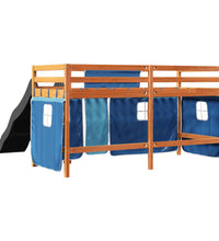 Kinderhochbett mit Vorhängen Blau 80x200 cm Massivholz Kiefer