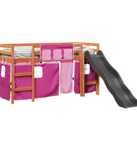Kinderhochbett mit Vorhängen Rosa 80x200 cm Massivholz Kiefer