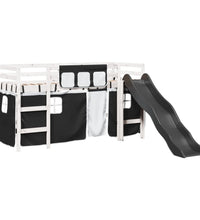 Kinderhochbett mit Vorhängen Weiß Schwarz 90x200 cm Kiefernholz