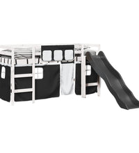 Kinderhochbett mit Vorhängen Weiß Schwarz 90x200 cm Kiefernholz