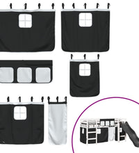 Kinderhochbett mit Vorhängen Weiß Schwarz 90x200 cm Kiefernholz